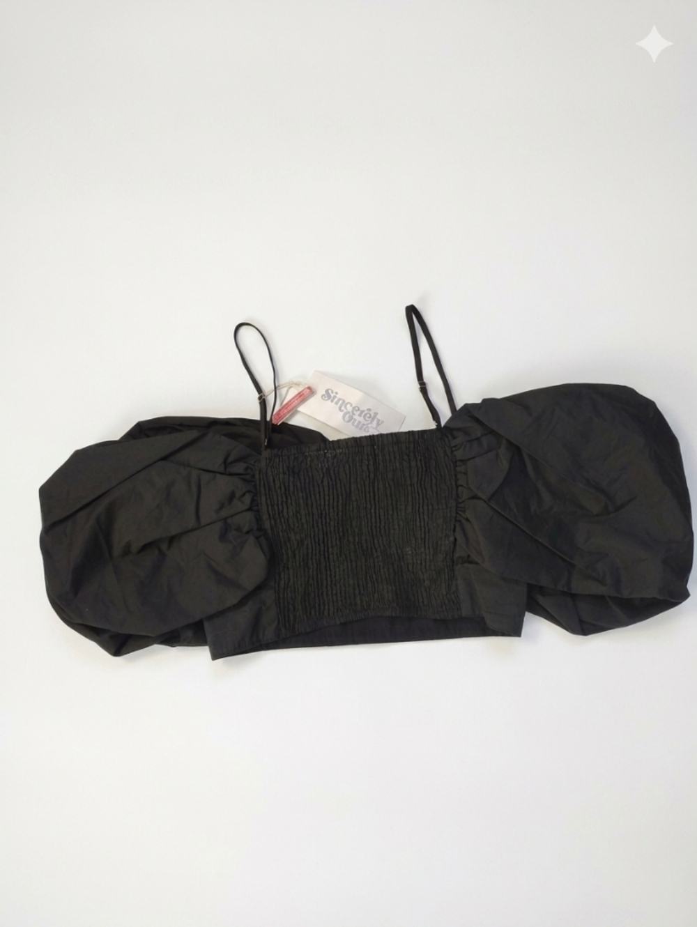 Sincerely Ours Black Puff Sleeve‎ Crop Top Medium